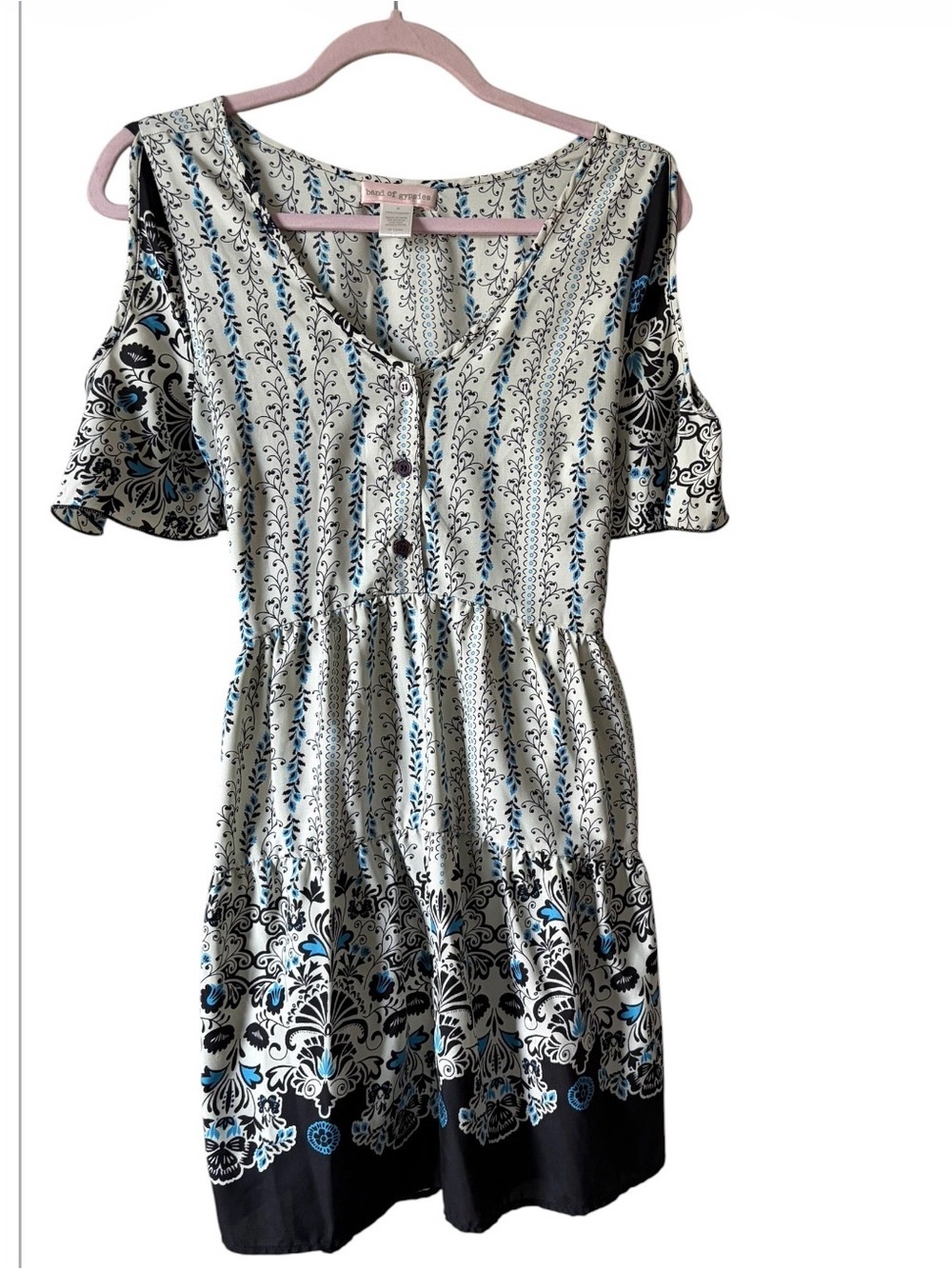 Band of Gypsies Cream Dress with Blue & Black Floral Print
